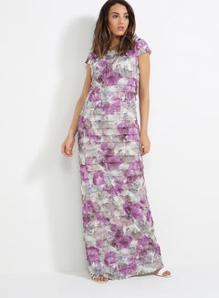 Floral Printed Long Dress Purple