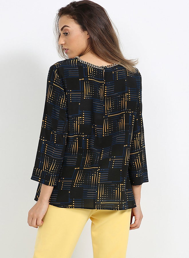Atos Lombardini - Printed Chained Blouse Black - Image 1