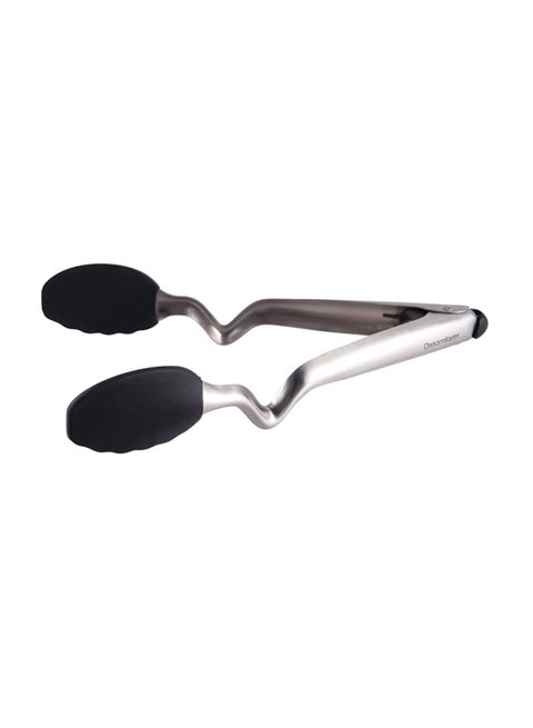 Dreamfarm Clongs 9-Inch Kitchen Tongs, Grippy Silicone and Stainless Steel, Click-Lock for Easy Open and Close, Non-Stick Safe, Heat Resistant, Black Cooking Tongs Charcoal