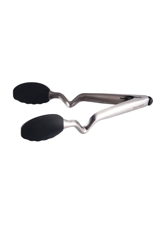 Dreamfarm Clongs 9-Inch Kitchen Tongs, Grippy Silicone and Stainless Steel, Click-Lock for Easy Open and Close, Non-Stick Safe, Heat Resistant, Black Cooking Tongs Charcoal