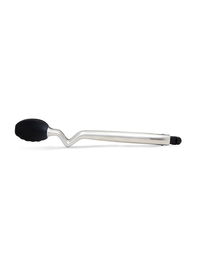 Dreamfarm Clongs 9-Inch Kitchen Tongs, Grippy Silicone and Stainless Steel, Click-Lock for Easy Open and Close, Non-Stick Safe, Heat Resistant, Black Cooking Tongs Charcoal