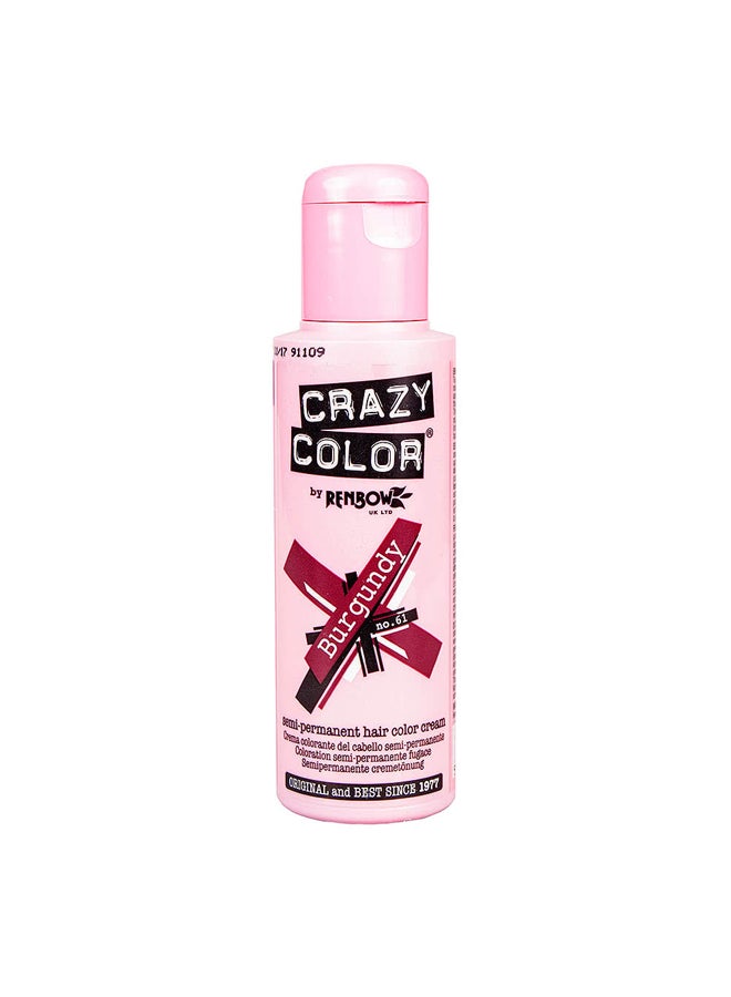Crazy Color Semi Permanent Hair Color No. 61 Burgundy 100ml 