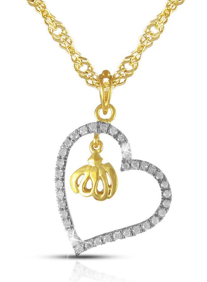 Vera Perla 18K Solid Gold And 0.20Cts Diamonds Allah in the Heart Necklace  - Image 1