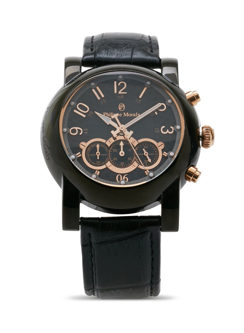 فيليب مورالي السويسرية ساعة يد كرونوغراف بعقارب طراز LC1111BRBB - 34 ملم - لون أسود للرجال - Image 1