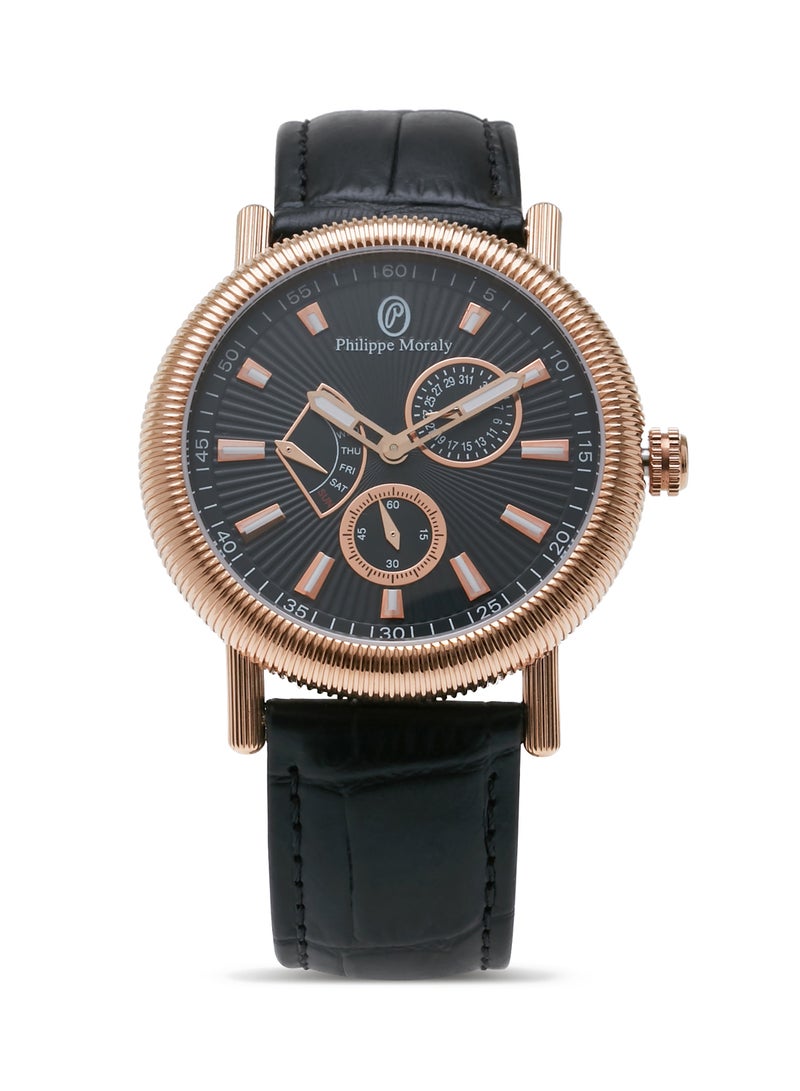 Philippe Moraly of Switzerland - Men's Analog Wrist Watch L1471RBB - 36 mm - Black - Image 1