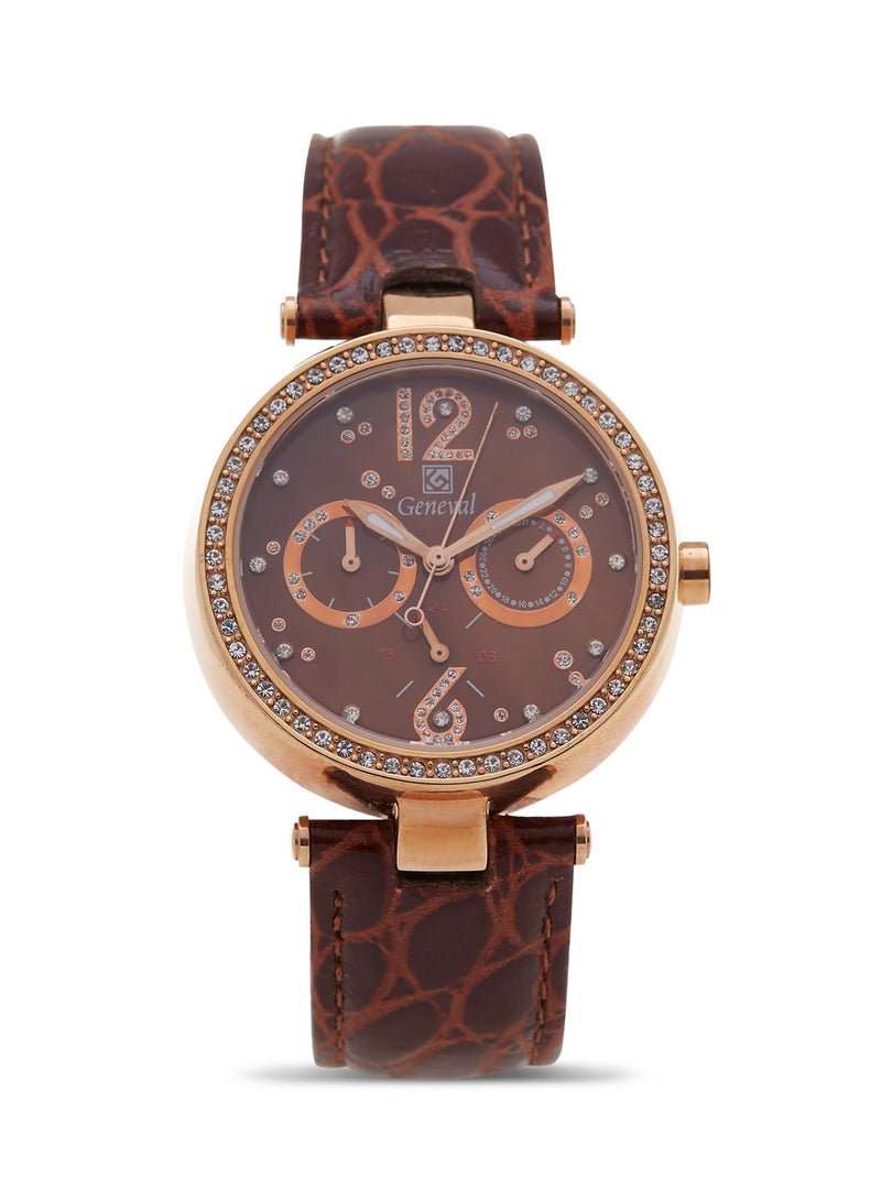 جينيفال من سويسرا ساعة يد بعقارب طراز GLS212RPO - مقاس 36 مم - لون بني للنساء - Image 1
