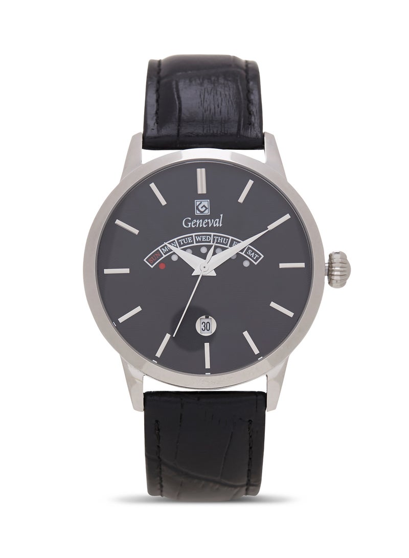 جينيفال من سويسرا ساعة يد بعقارب طراز GL1511WBB - 38 مم - أسود للرجال - Image 1