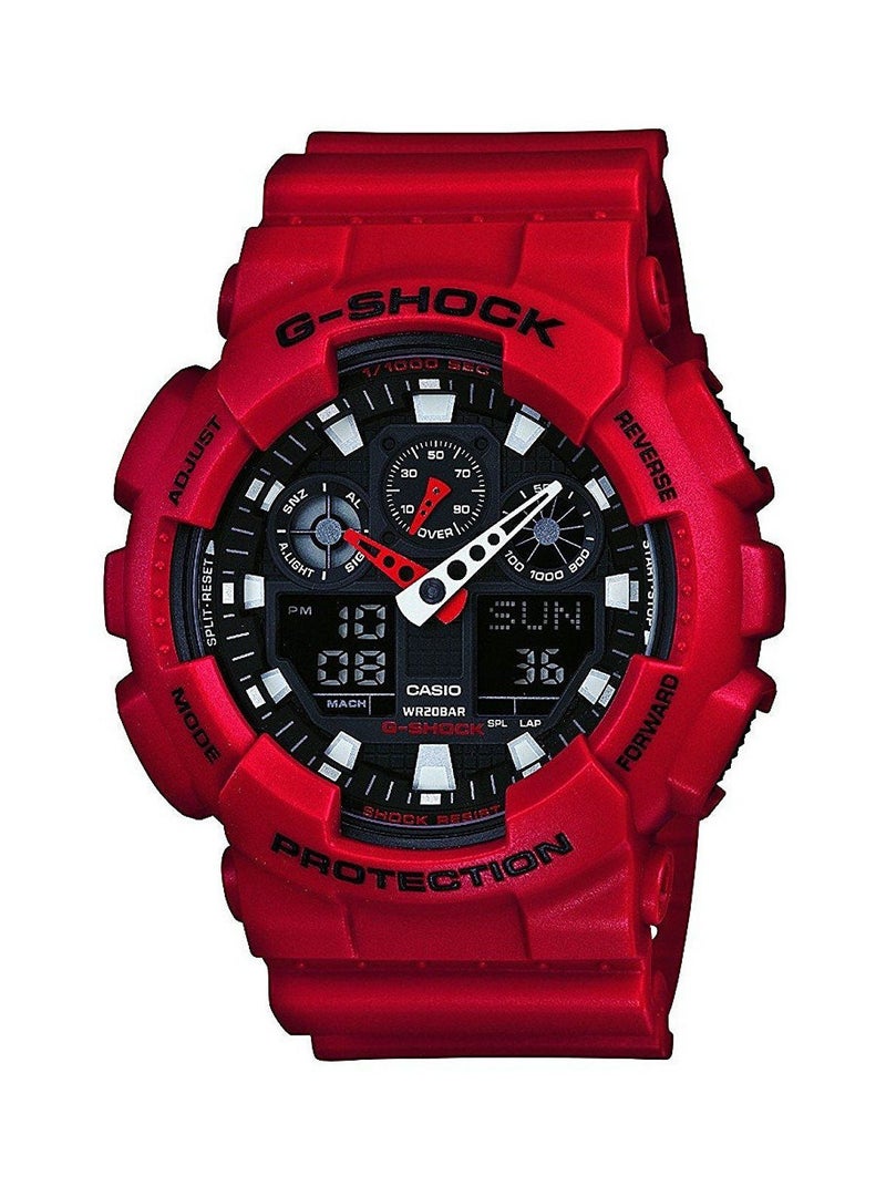 G-SHOCK Men's Round Shape Rubber Strap Analog & Digital Wrist Watch 50 mm - Red - GA-100B-4ADR  - Image 1