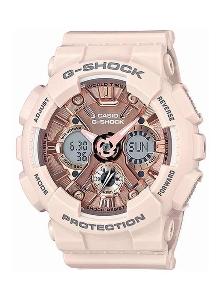 جي شوك ساعة يد رقمية وبعقارب بسوار من الراتنج وتصميم دائري - طراز GMA-S120MF-4AER - لون وردي فاتح men