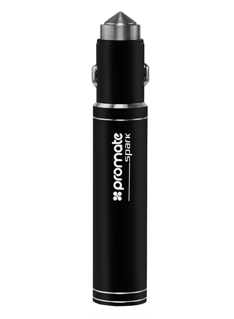 PROMATE - 2-In-1 Aluminum 12V USB Car Charger With Emergency Hammer And Power bank Black - Image 1