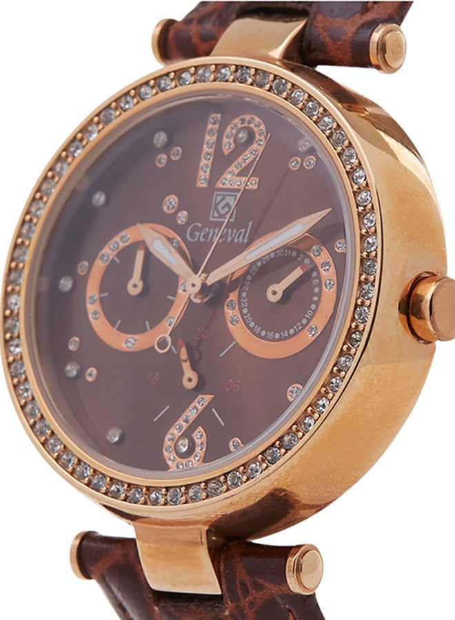 جينيفال من سويسرا ساعة يد بعقارب طراز GLS212RPO - مقاس 36 مم - لون بني للنساء - Image 3