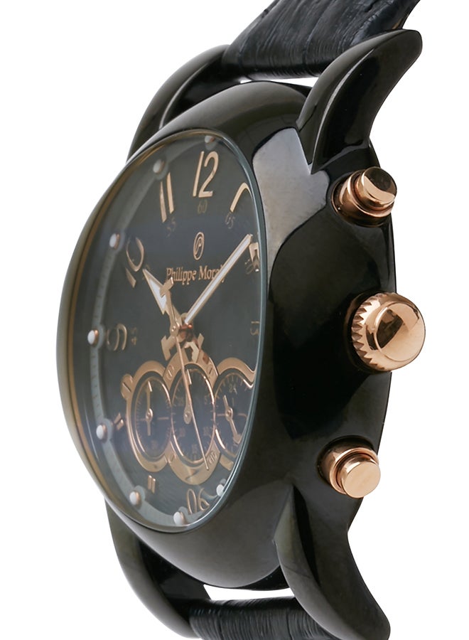 فيليب مورالي السويسرية ساعة يد كرونوغراف بعقارب طراز LC1111BRBB - 34 ملم - لون أسود للرجال - Image 3