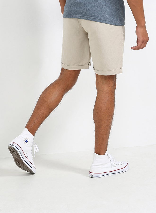 Lois Folded Hem Bottom Linen Shorts 483 Beige  - Image 2