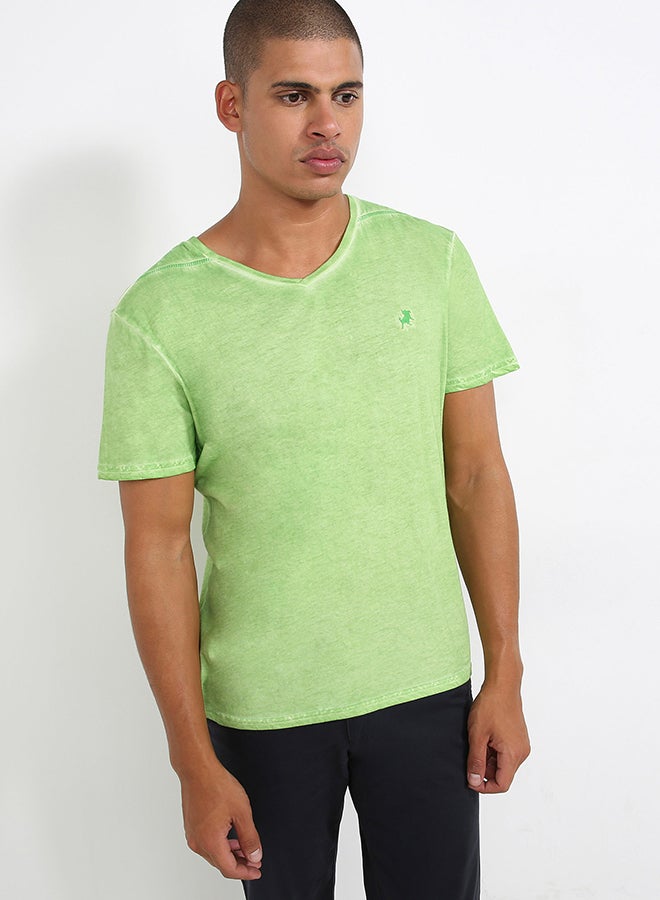 Lois V-Neck Washed T-Shirt Green  - Image 1