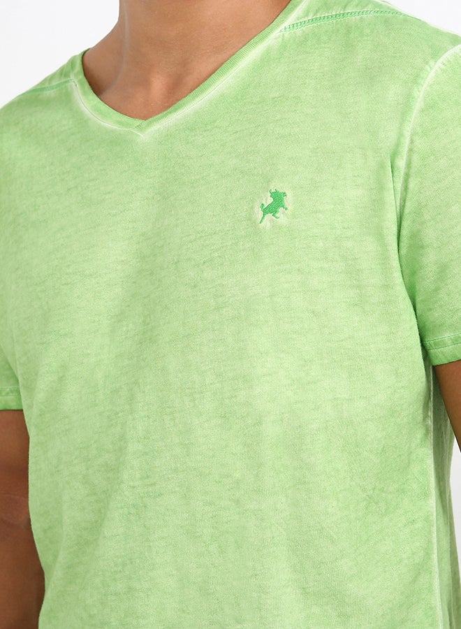 Lois V-Neck Washed T-Shirt Green  - Image 4