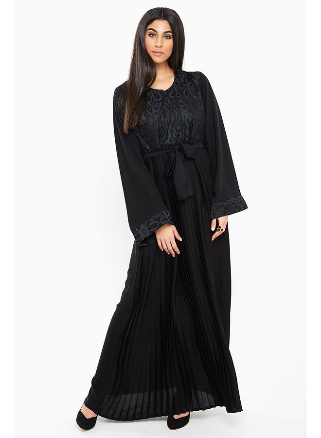 Umbrella Cut Embossed Detailing abaya Black