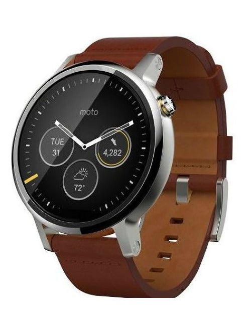 Motorola - Moto 360 2nd Generation Smartwatch 46mm Silver Case With Brown Leather Band - Image 1
