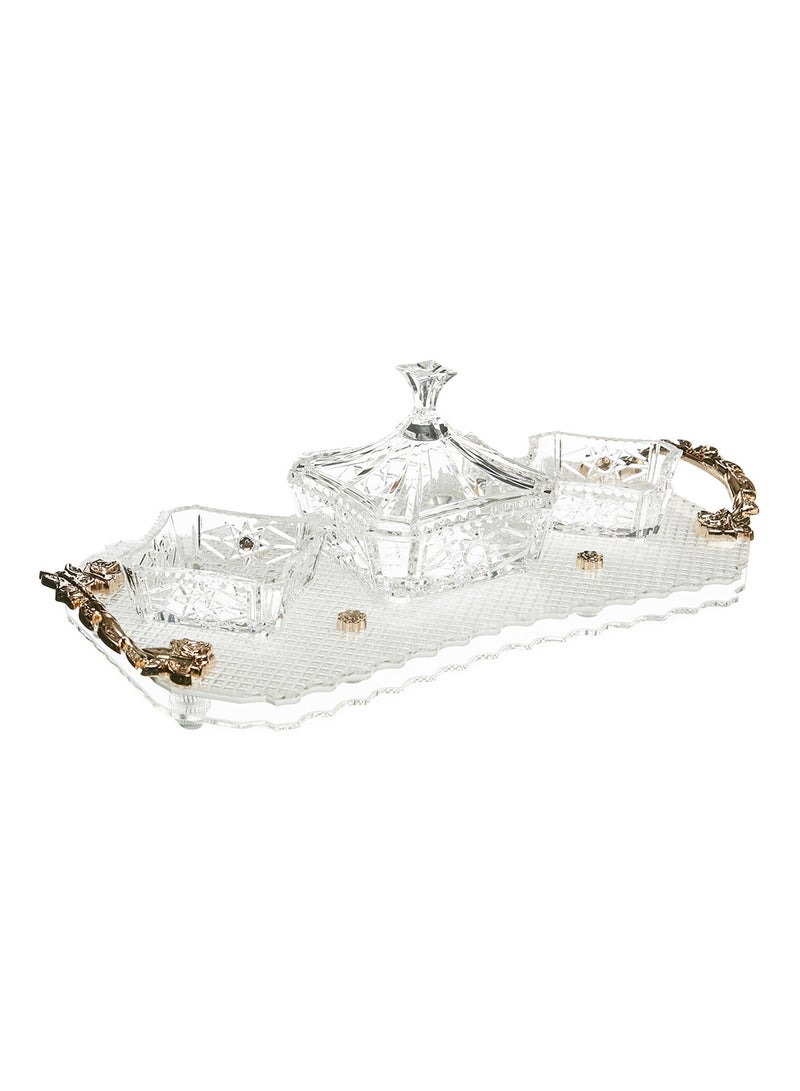 AZAD Tray With 3 Candy Dish Handle Gold 37cm  - Image 2