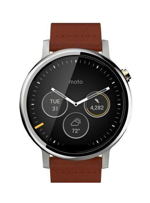 Motorola - Moto 360 2nd Generation Smartwatch 46mm Silver Case With Brown Leather Band - Image 1