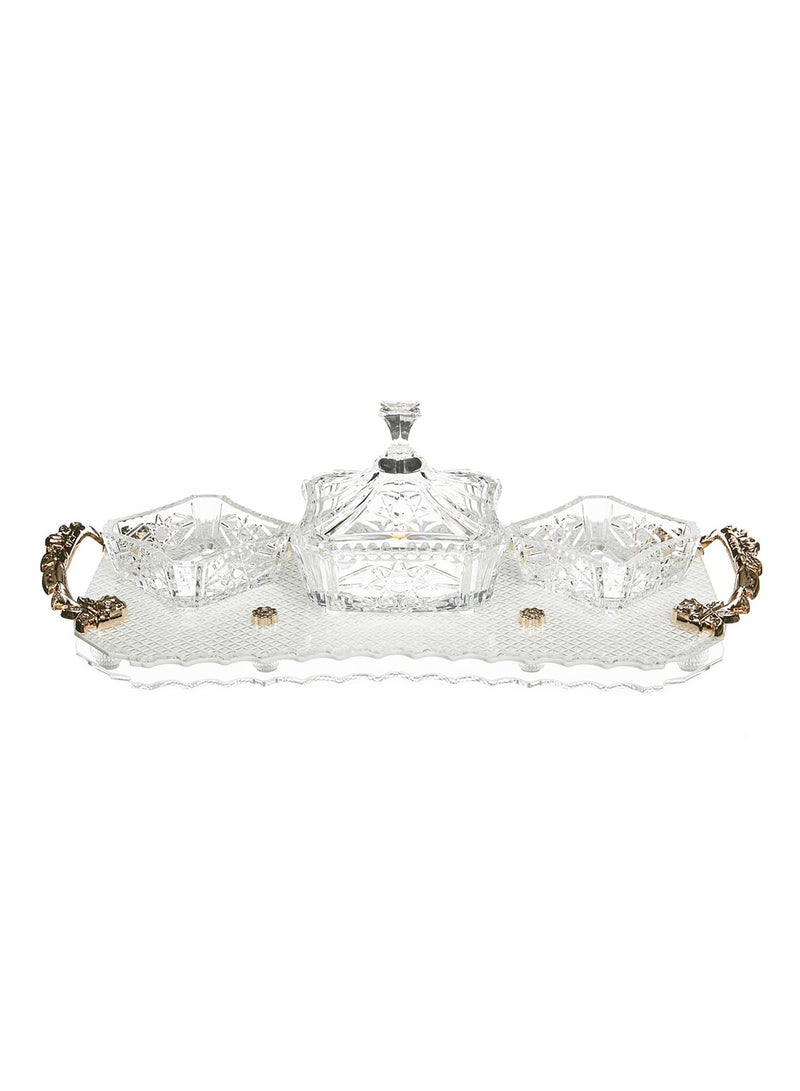 AZAD Tray With 3 Candy Dish Handle Gold 37cm  - Image 1