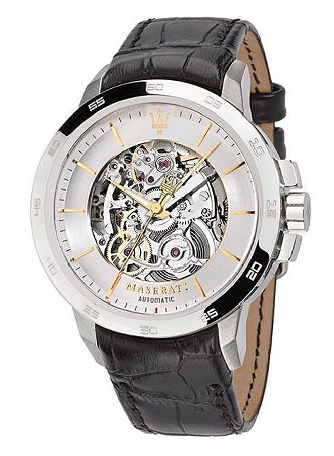 مازيراتي ساعة انجيجنو رجالي بهيكل أوتوماتيكي وسوار مصنوع من جلد التمساح المزين بنقوش بارزة R8821119002 men