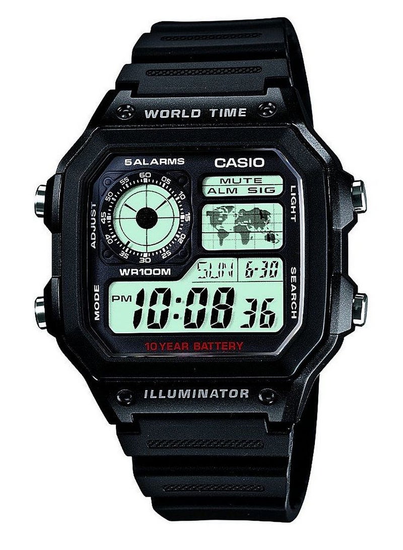 CASIO - Men's Water Resistant Resin Digital Watch AE-1200WH-1AVDF - 42 mm - Black - Image 1