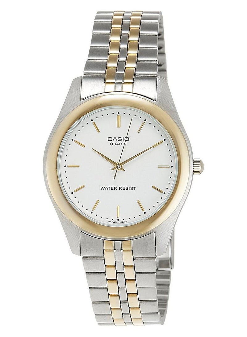 كاسيو طقم ساعة يد كوارتز بعقارب بسوار من الإستانلس ستيل طراز MT/ 1129G-7A - قياس 30 مم - فضي/ذهبي للرجال
