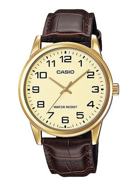 Men's Leather Analog Watch MTP-V001GL-9BUDF - 38 mm - Brown