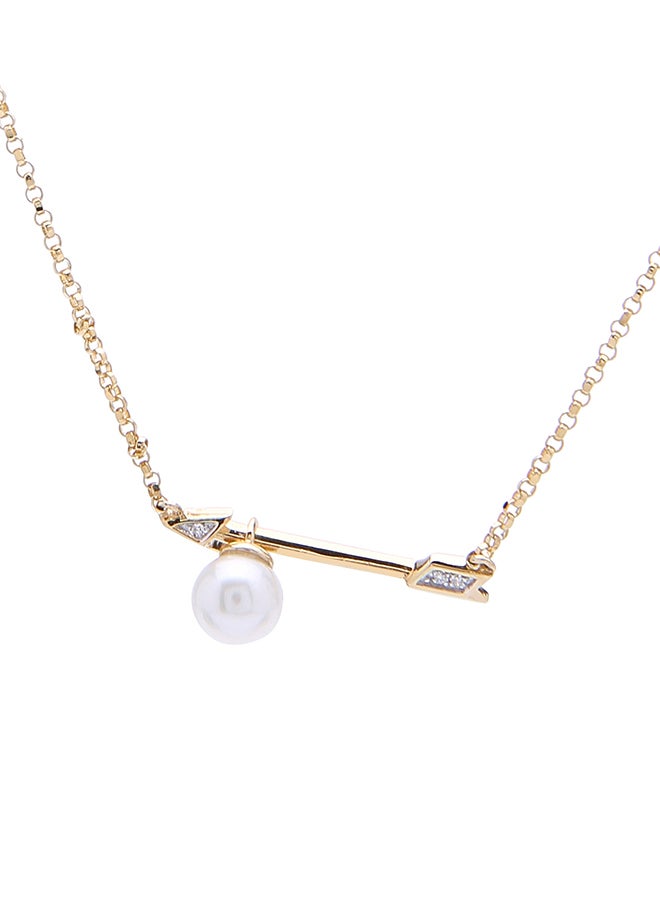 damas - Kiku 18K Gold Arrow Motif Pearl And Diamond Necklace - Image 1