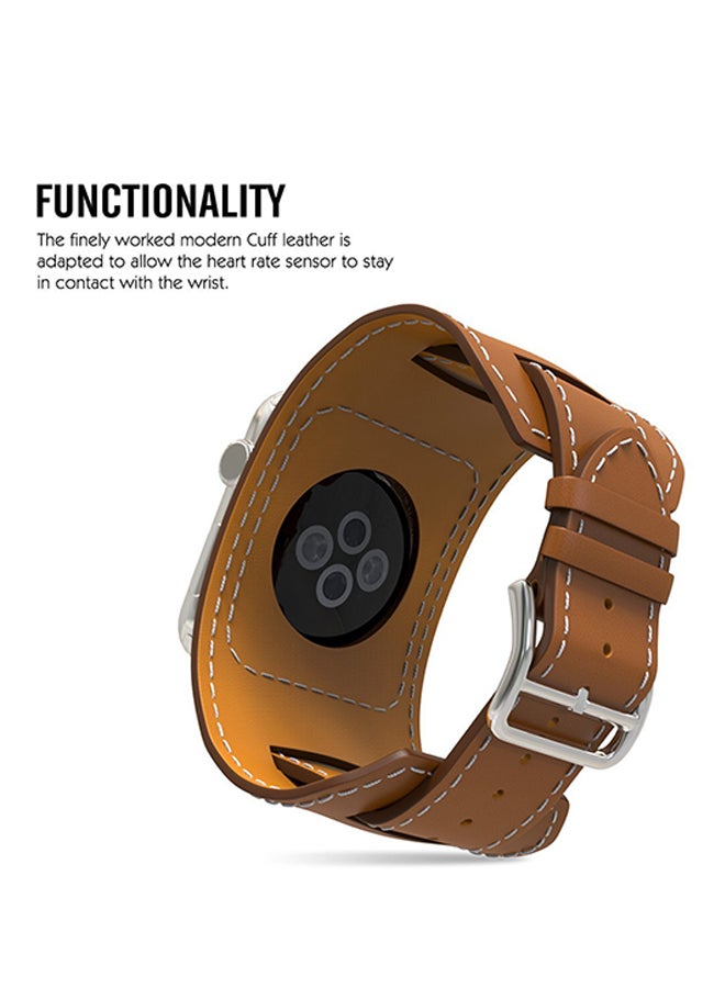 Ozone PU Leather Watch Band Strap With Screen Protector For 42mm Apple Brown - Image 3