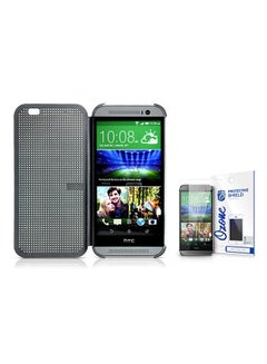 Dot View Flip Case With Screen Protector For HTC One M8 Grey