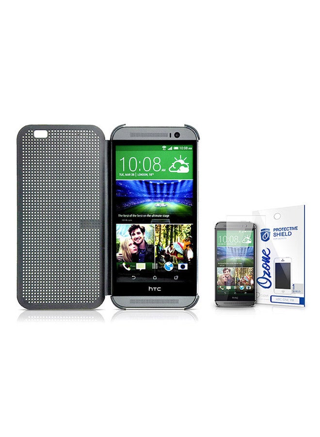 HTC - Dot View Flip Case With Screen Protector For HTC One M8 Grey - Image 1