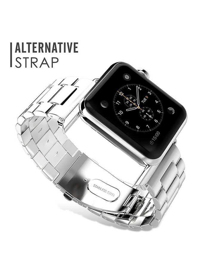 Ozone Stainless Steel Clasp Closure Wristband Replacement Strap For Apple Watch Series 3/2/1 Silver - Image 4