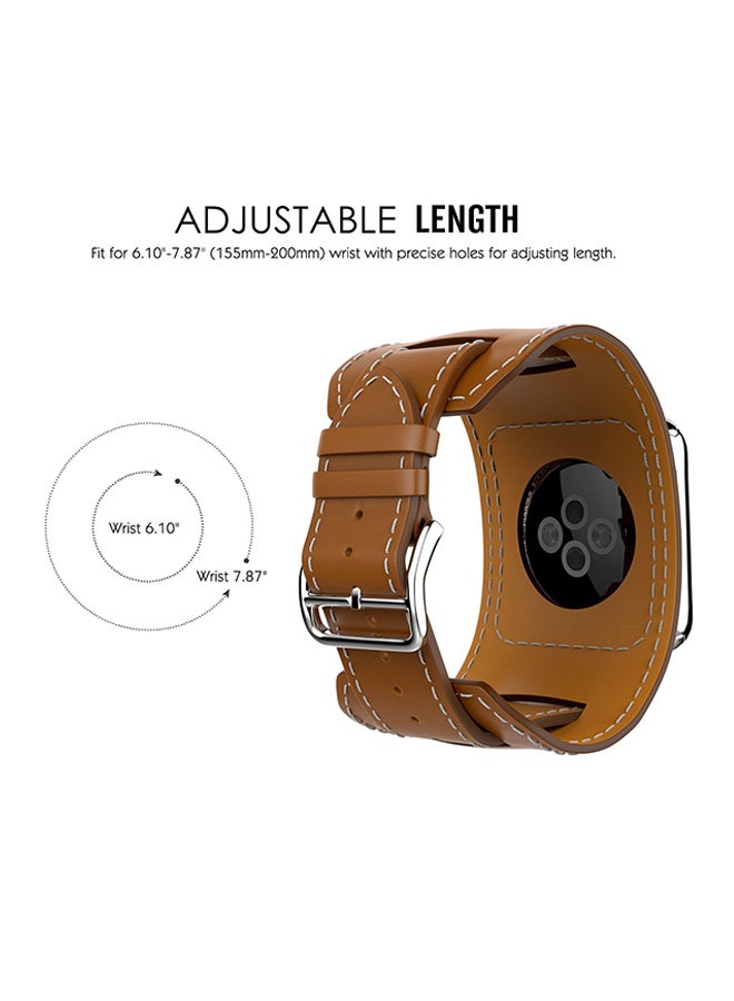 Ozone PU Leather Watch Band Strap With Screen Protector For 42mm Apple Brown - Image 2