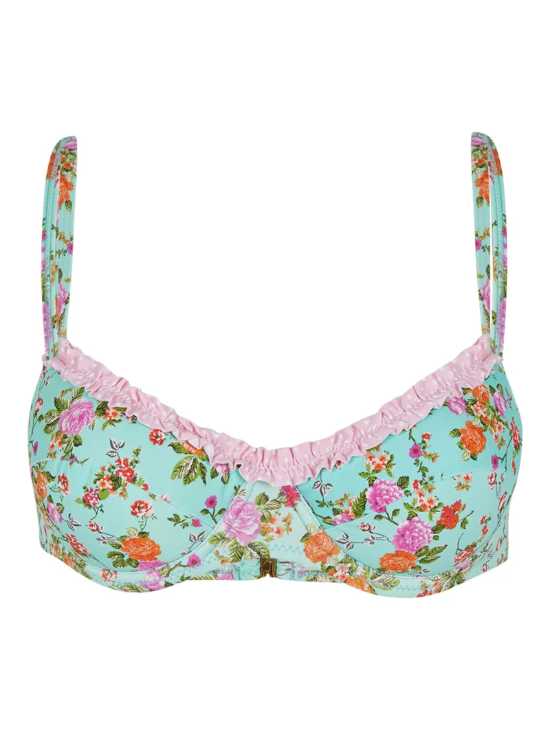 LA BELLE REBELLE Playground Love Liberty Bikini Top Green/Pink