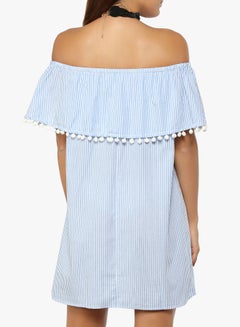 FOREVER 21 Pinstripe Bardot Dress Blue  - Image 3