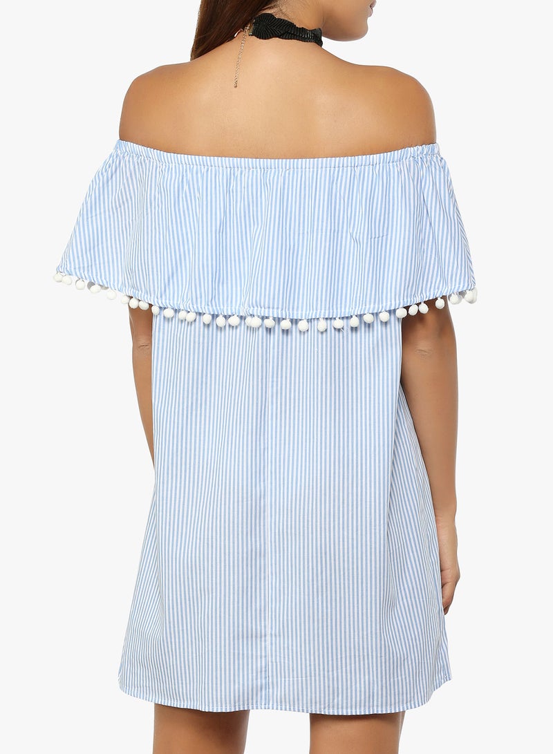 FOREVER 21 - Pinstripe Bardot Dress Blue - Image 1