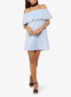 FOREVER 21 Pinstripe Bardot Dress Blue  - Image 2