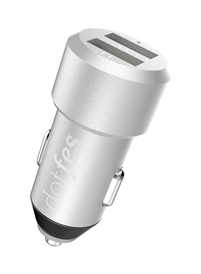 dotfes Dual Ports Metal Smart Car Charger Silver - Image 2