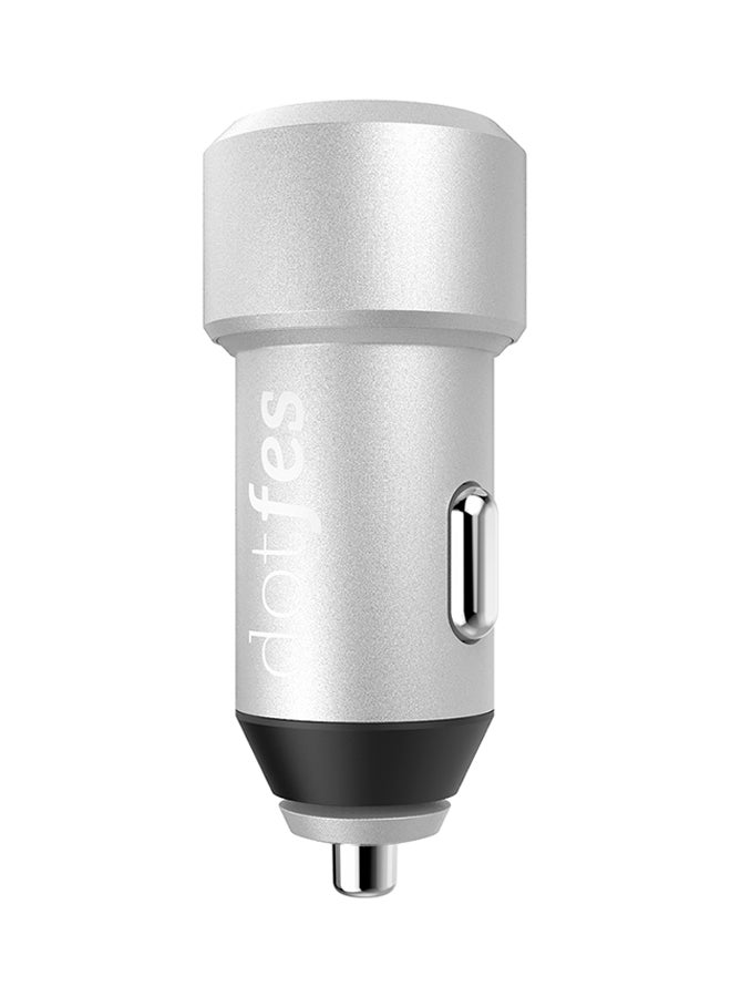 dotfes Dual Ports Metal Smart Car Charger Silver - Image 1