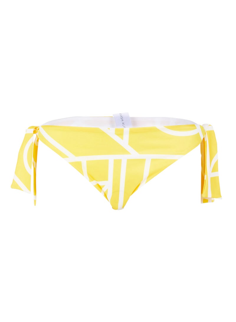Abstract Print Tie Side Bikini Bottoms Yellow