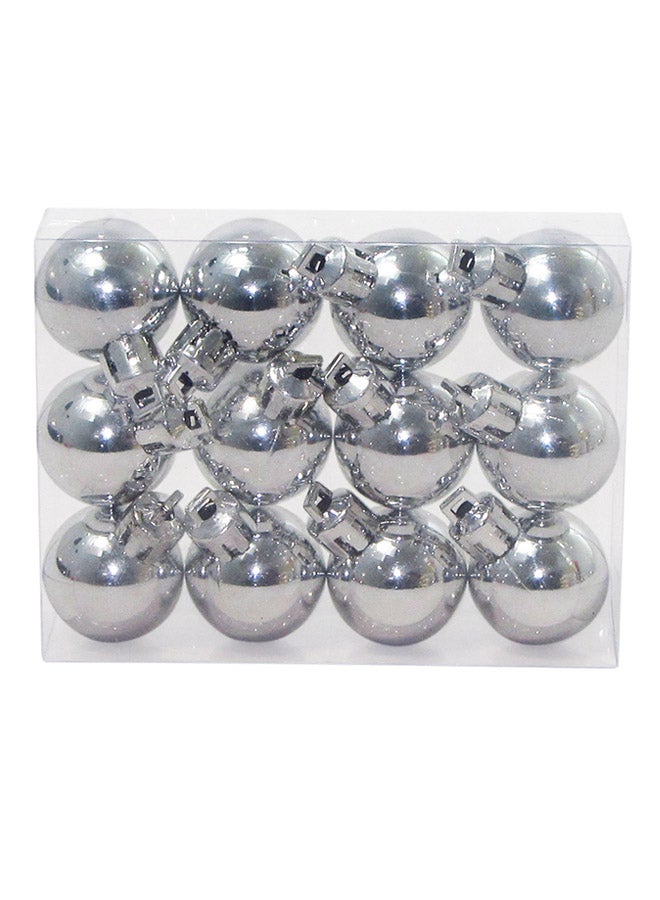 CHRISTMAS MAGIC Set Of 12 Shiny Christmas Balls Silver 3cm