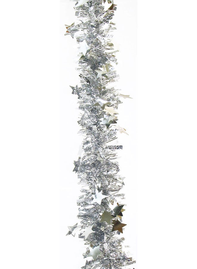 CHRISTMAS MAGIC Tinsel Garland With Stars Silver 200x9cm