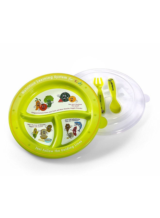 Precise Portions Set Of 3 Kids Nutrition Learning Plates Green/White 0.8kg  - Image 1