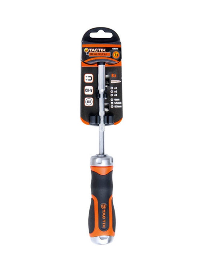 Tactix - 7-In- 1 Ratchet Screwdriver With Bits,  205245 Orange/Black/Silver Standard - Image 1