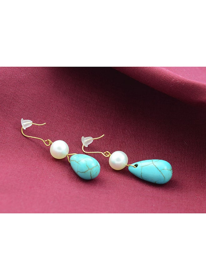 Vera Perla 10 Karat Gold Pearl And Turquoise Earrings - Image 3