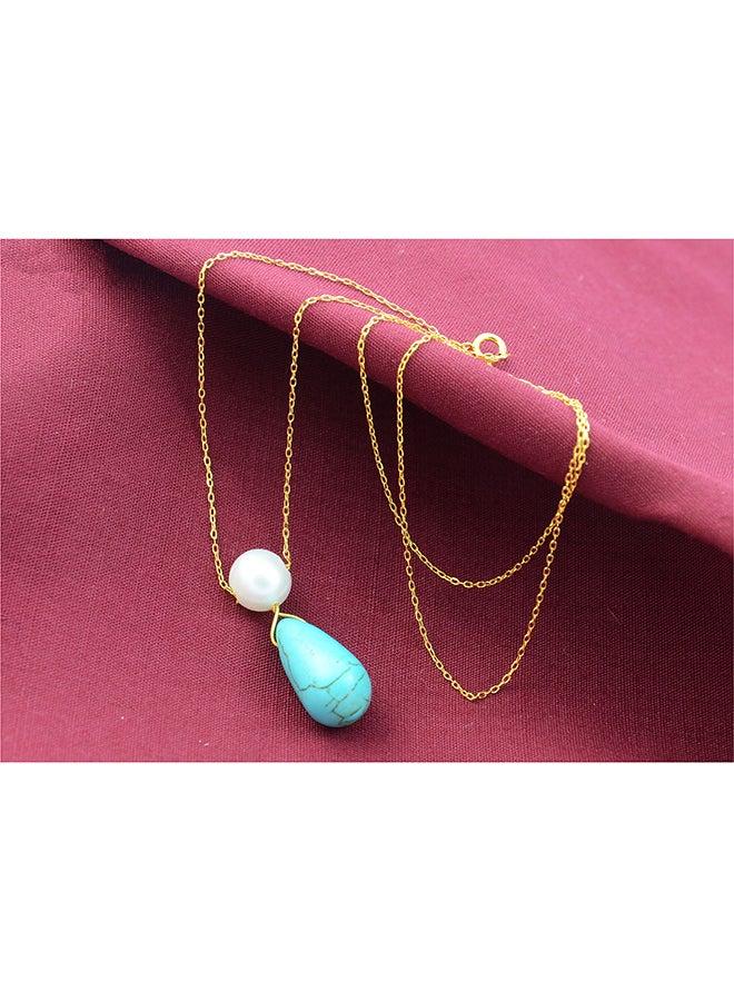Vera Perla - 18 Karat Gold Pearl And Turquoise Studded Necklace - Image 1