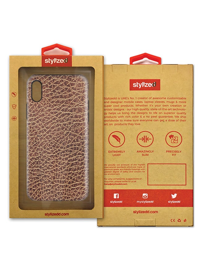 Stylizedd Polycarbonate Dual Layer Tough Case Cover Matte Finish For Apple iPhone X Brown Leather - Image 2