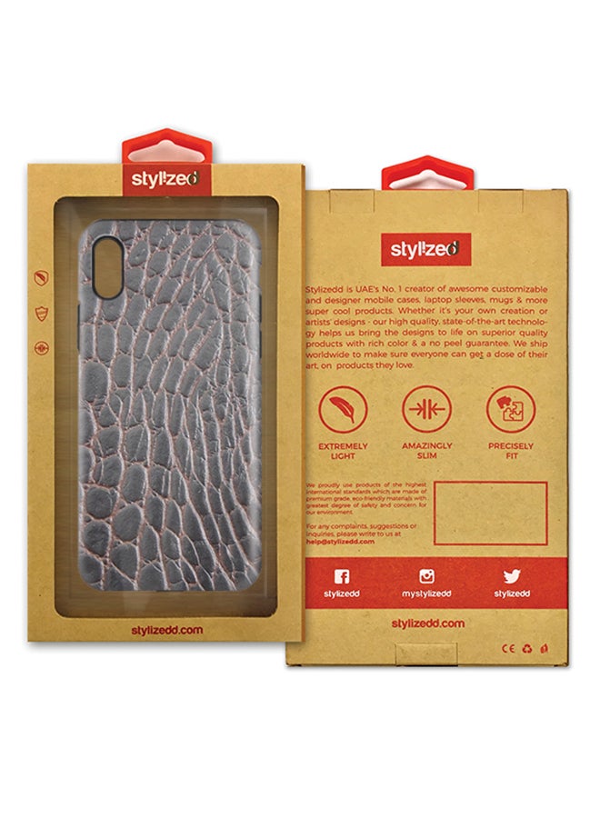 Stylizedd Polycarbonate Dual Layer Tough Case Cover Matte Finish For Apple iPhone X Cowhide Leather Brown/Black - Image 2