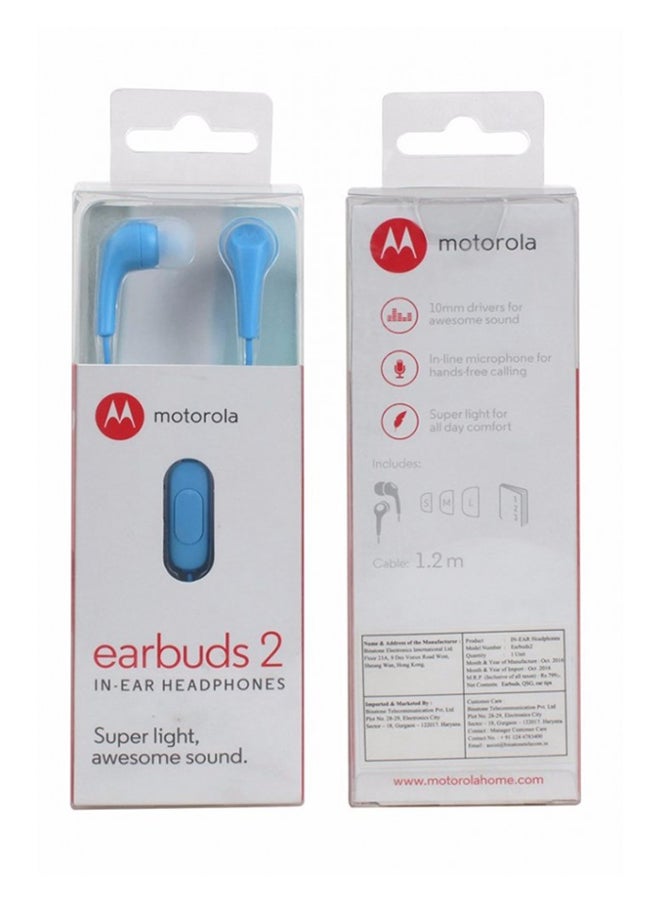Motorola Earbuds 2 In-Ear Bass Wired Headset Blue  - Image 3